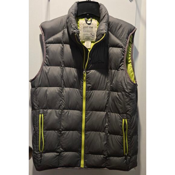 Eddie Bauer mens 700 fill power goose down vest sz M gray with neon green - Picture 1 of 5